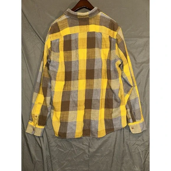 L.L. Bean Signature Flannel Shirt Mens XL Slim Fit Plaid Button Up Yellow Gray - Picture 2 of 6